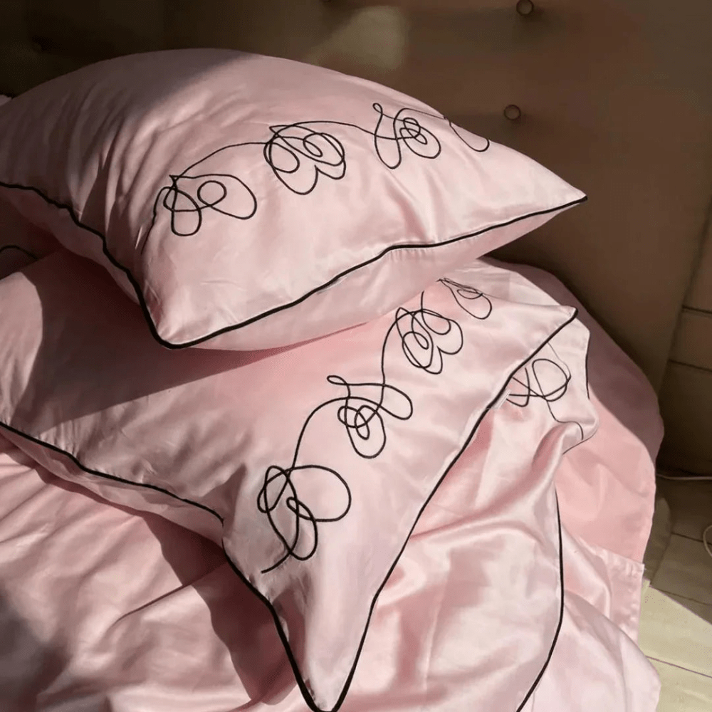 Stylish Pink Heart Embroidery Duvet Set - Perfect Gift for Couples & Newlyweds - myhomestore.com.pk