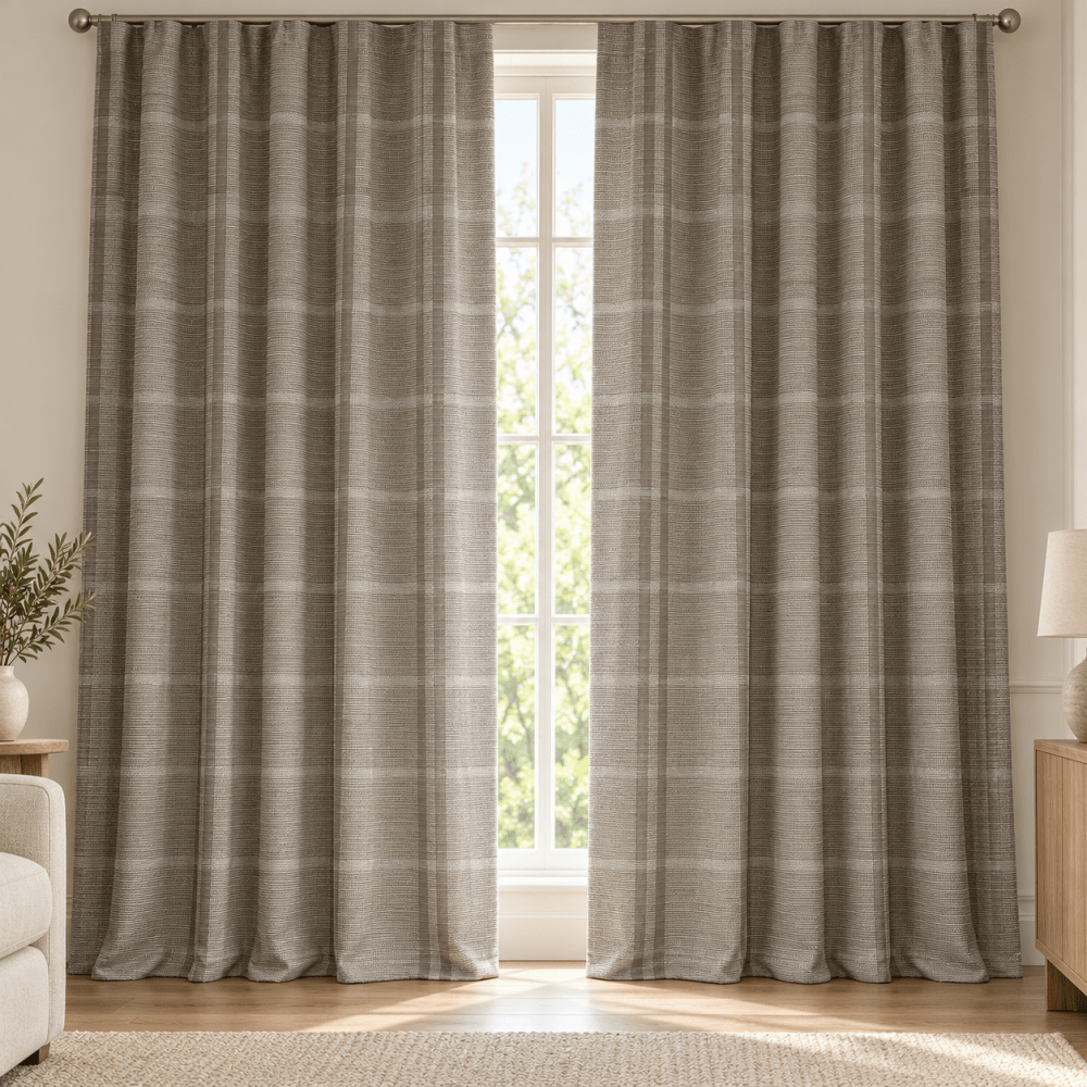 Taupe Grey Striped Duck Fabric Curtains – Pack of 2 - myhomestore.com.pk