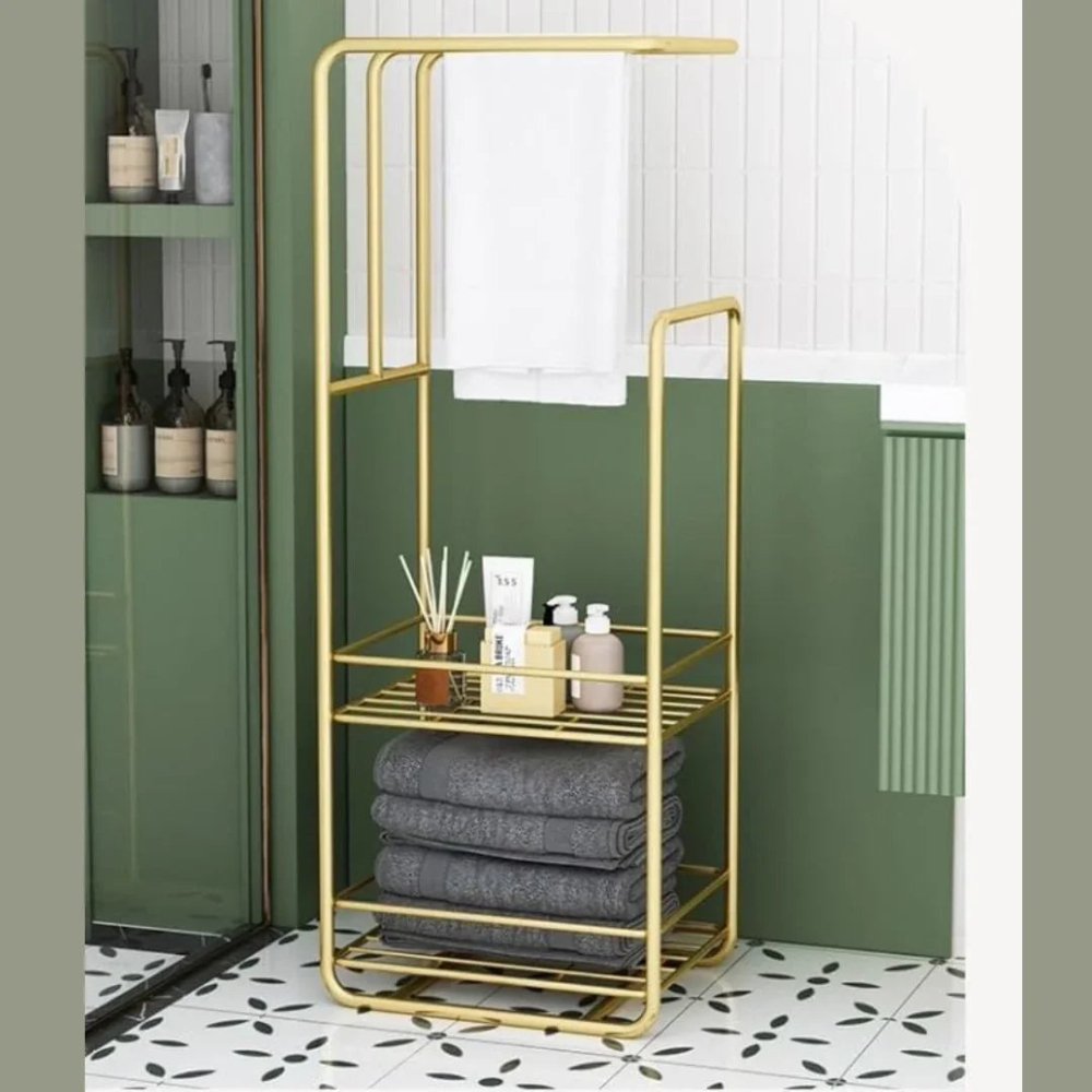 Towel Stand With Storage Shelf For Bathroom - myhomestore.com.pk