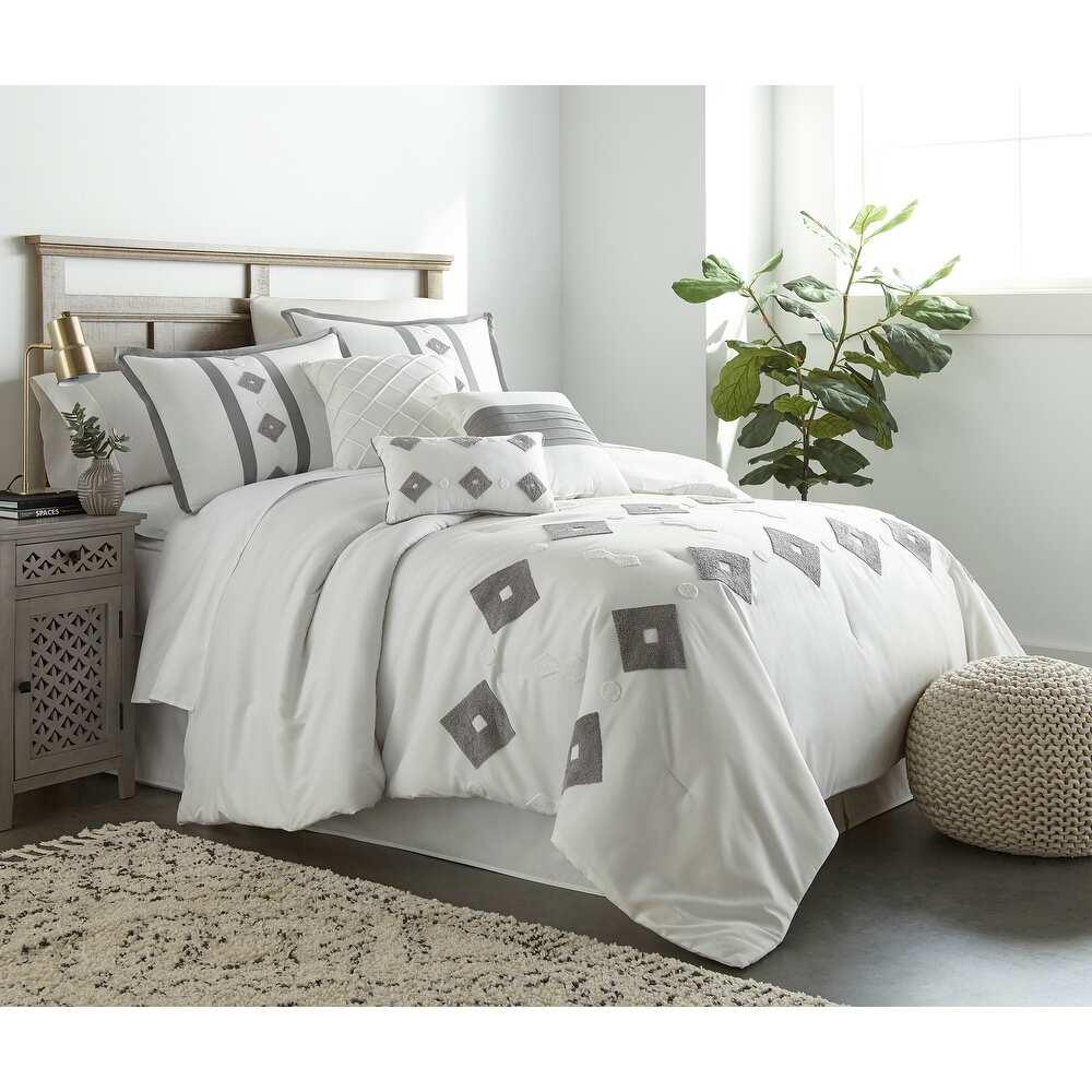 Tufted Duvet Cover Set( white with grey) - myhomestore.com.pk