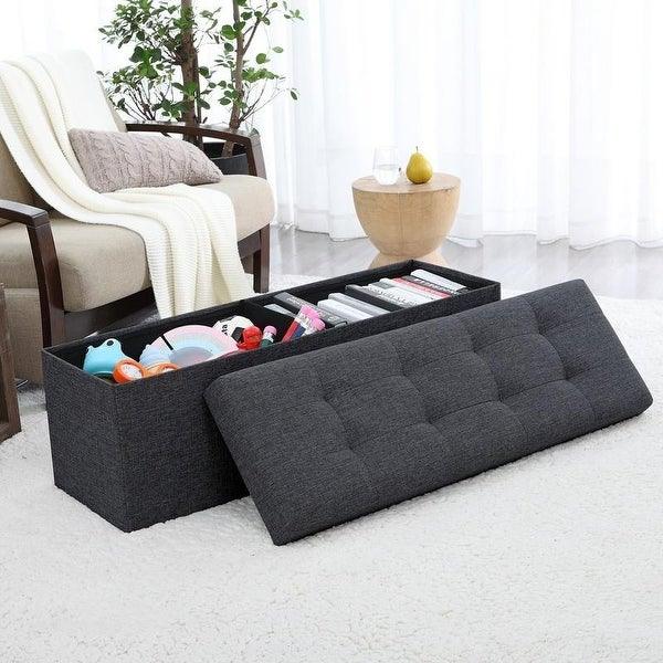 Tufted Linen Storage Ottoman Bench - myhomestore.com.pk