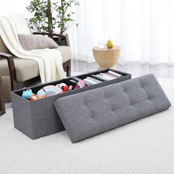 Tufted Linen Storage Ottoman Bench - myhomestore.com.pk