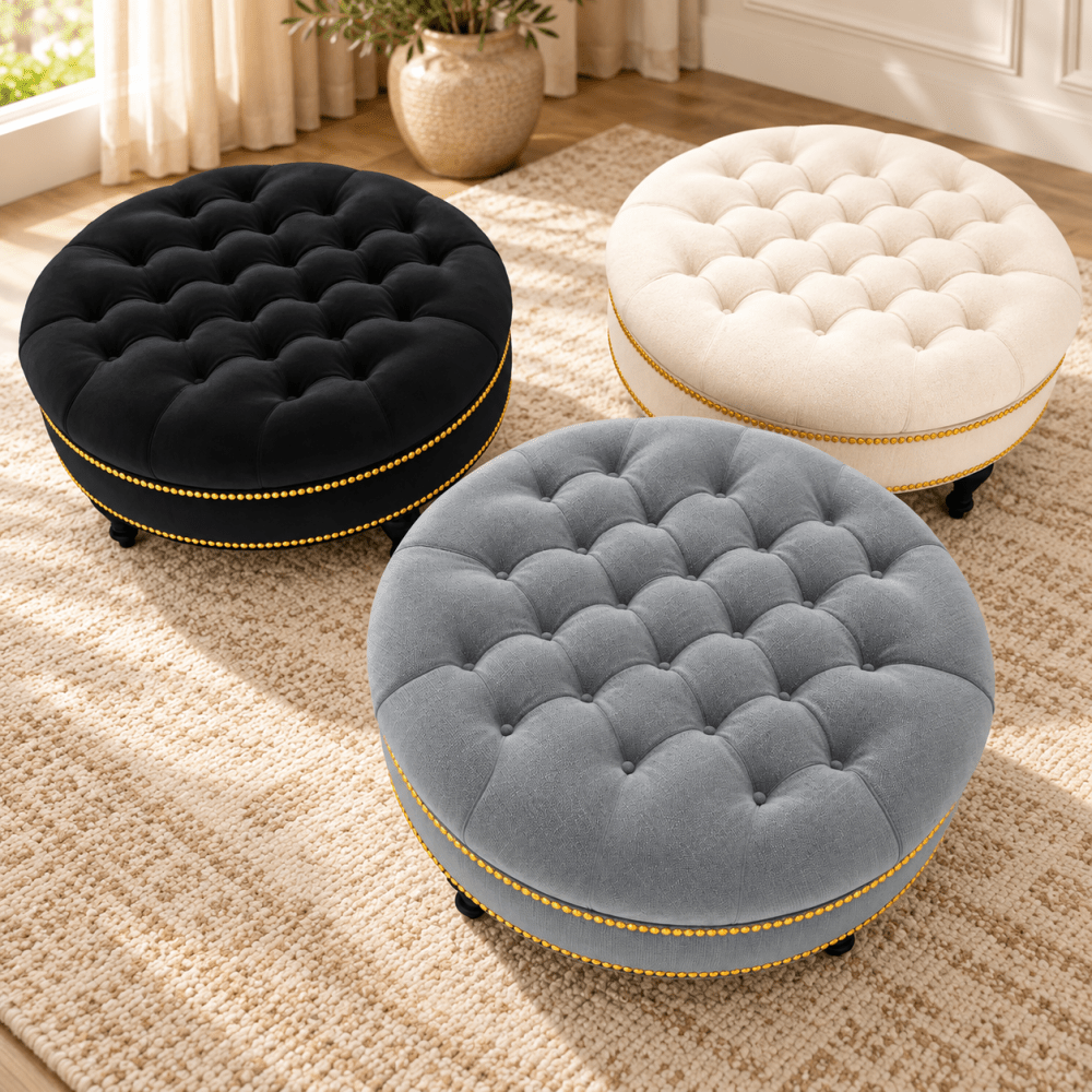 Tufted Velvet Round Cocktail Ottoman( One Ottoman ) - myhomestore.com.pk