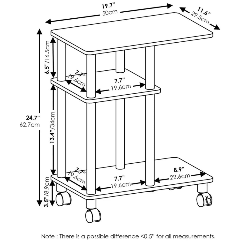 U - Shaped Side Table with Casters - myhomestore.com.pk