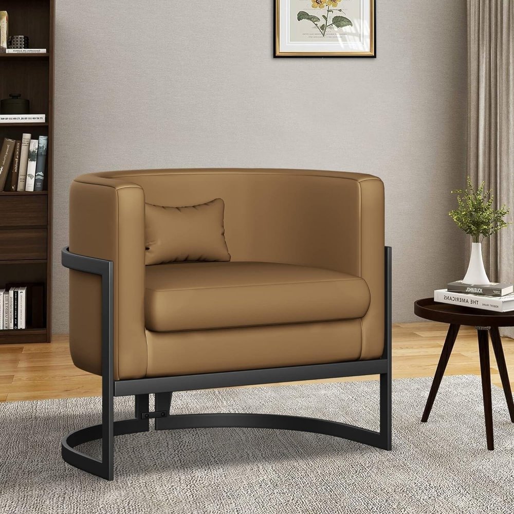 Upholstered Leather Barrel Living Room Accent Chair - myhomestore.com.pk
