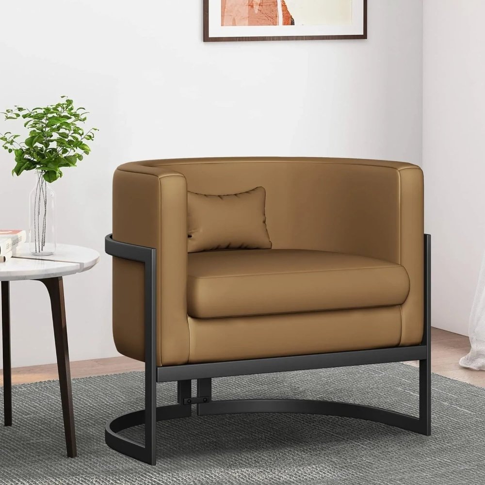 Upholstered Leather Barrel Living Room Accent Chair - myhomestore.com.pk