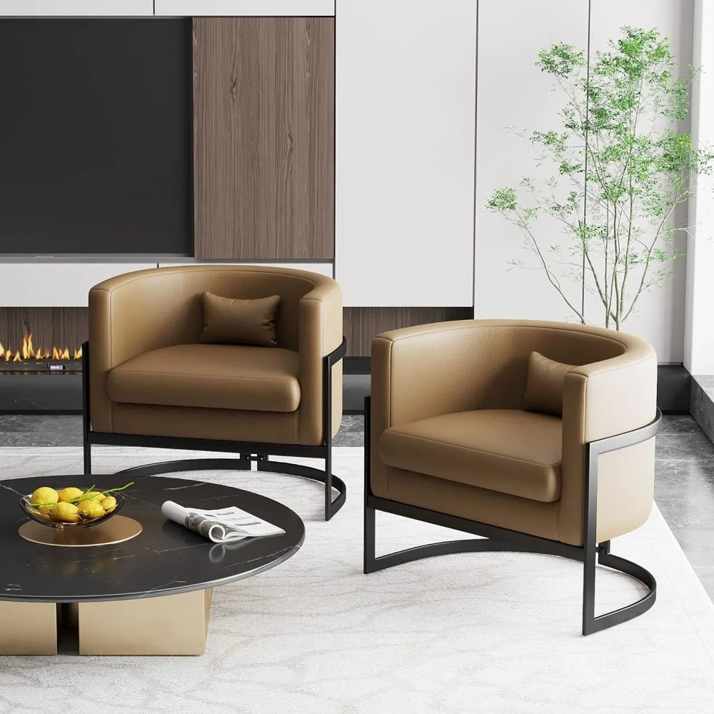 Upholstered Leather Barrel Living Room Accent Chair - myhomestore.com.pk