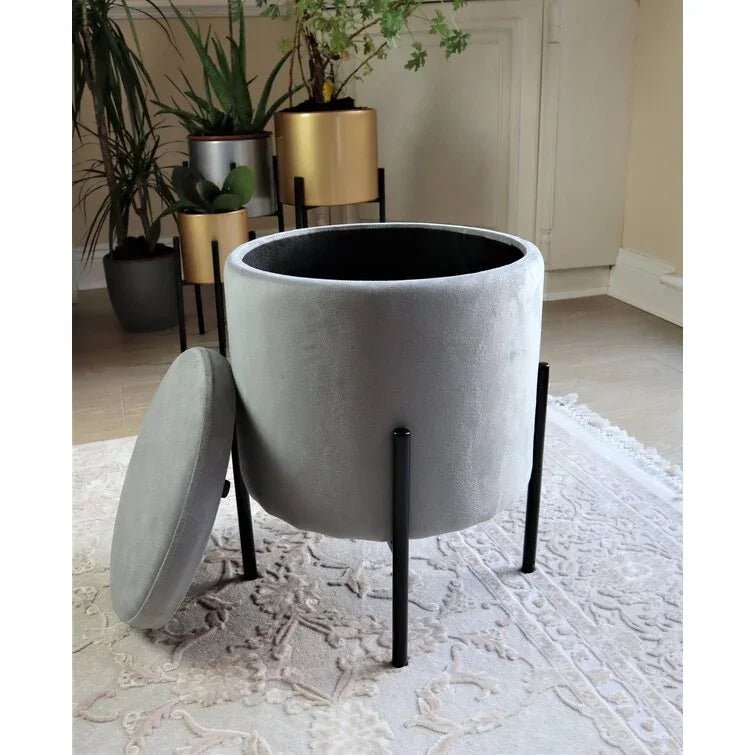 Velvet Round Storage Ottoman - myhomestore.com.pk