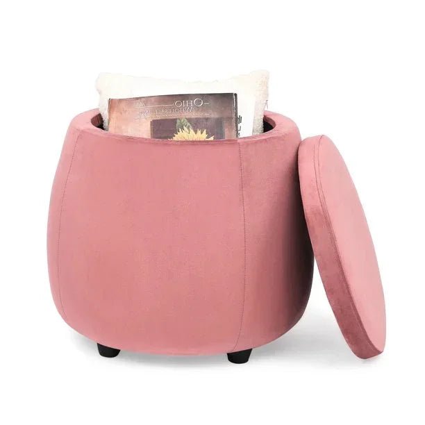 Velvet Round Storage Ottoman with Removable Lid, Footrest Stool - myhomestore.com.pk