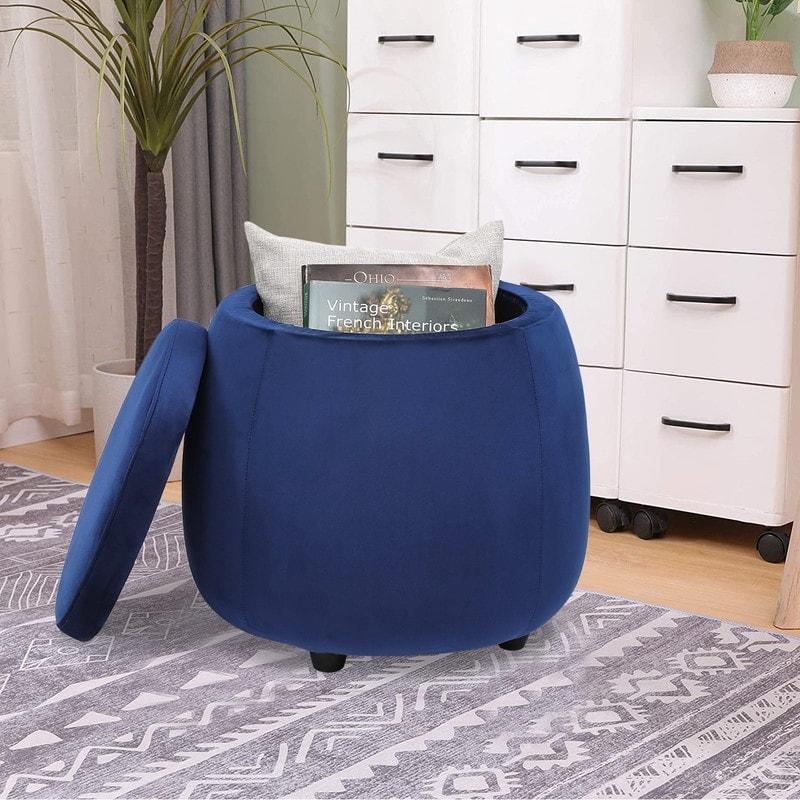Velvet Round Storage Ottoman with Removable Lid, Footrest Stool - myhomestore.com.pk