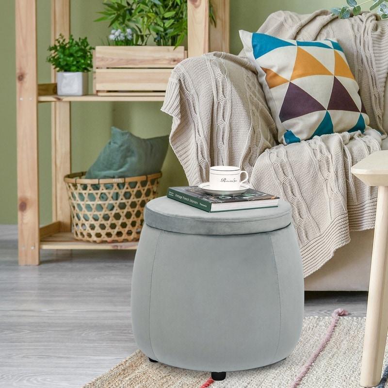 Velvet Round Storage Ottoman with Removable Lid, Footrest Stool - myhomestore.com.pk