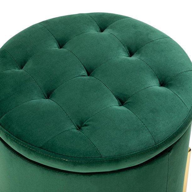 Velvet Round Storage Ottoman with Removable Lid, Gold Metal Legs - myhomestore.com.pk