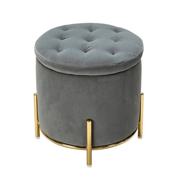 Velvet Round Storage Ottoman with Removable Lid, Gold Metal Legs - myhomestore.com.pk