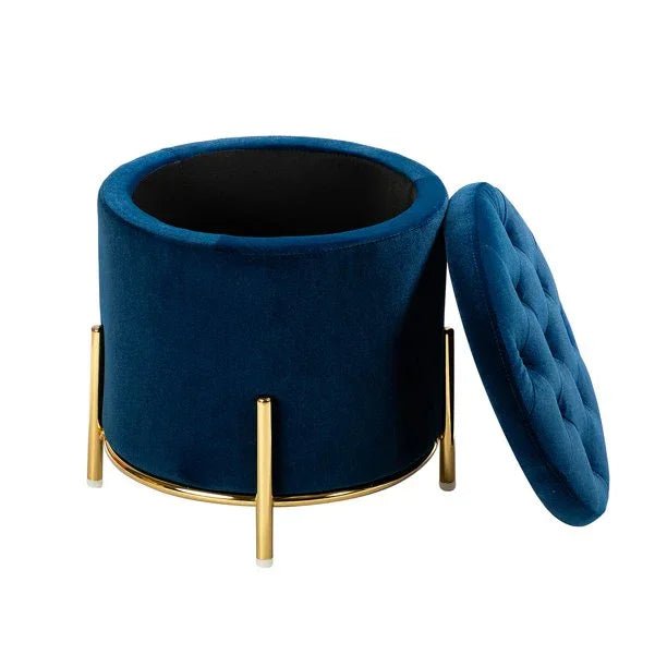 Velvet Round Storage Ottoman with Removable Lid, Gold Metal Legs - myhomestore.com.pk