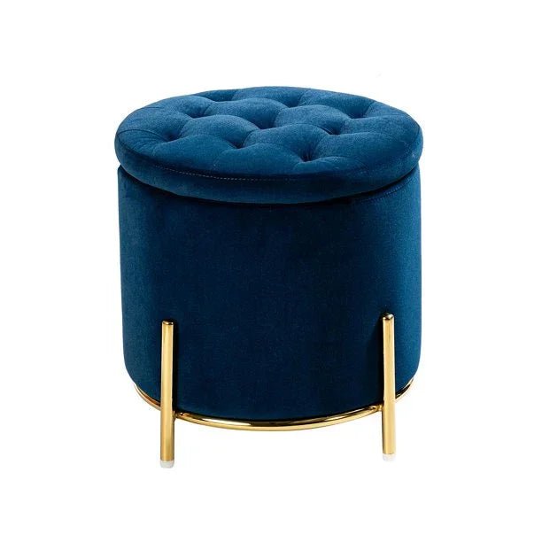 Velvet Round Storage Ottoman with Removable Lid, Gold Metal Legs - myhomestore.com.pk
