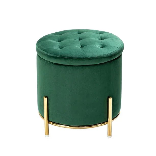 Velvet Round Storage Ottoman with Removable Lid, Gold Metal Legs - myhomestore.com.pk