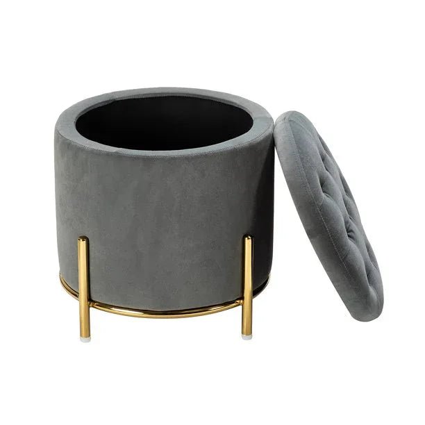 Velvet Round Storage Ottoman with Removable Lid, Gold Metal Legs - myhomestore.com.pk