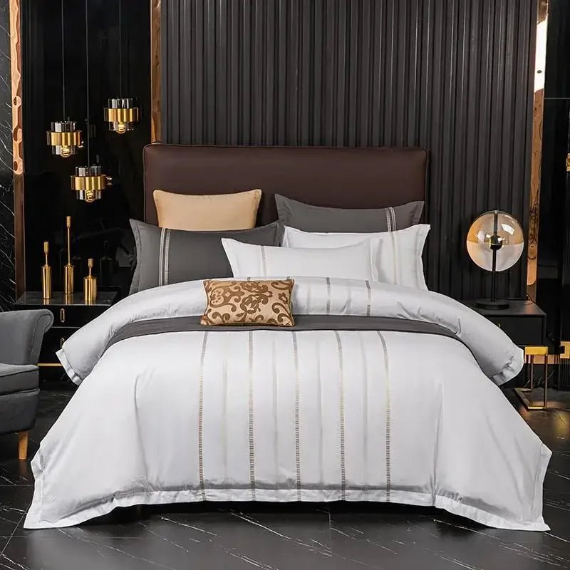 Vertical Ribbon & Lace Duvet Set - myhomestore.com.pk