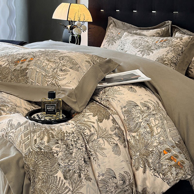 Vintage Oasis Landscape Duvet Set – Elegant Printed Luxury Bedding - myhomestore.com.pk