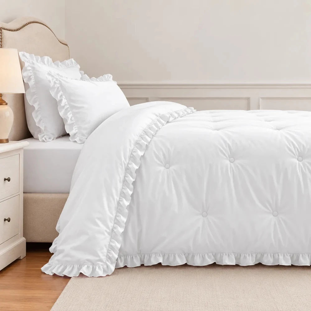 White Ruffle Comforter Set - myhomestore.com.pk