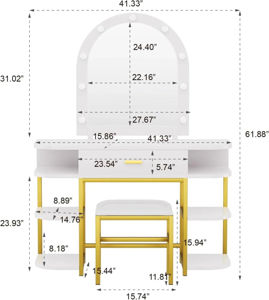 White Vanity Mirror with Lights and Table Set with Drawers, - myhomestore.com.pk