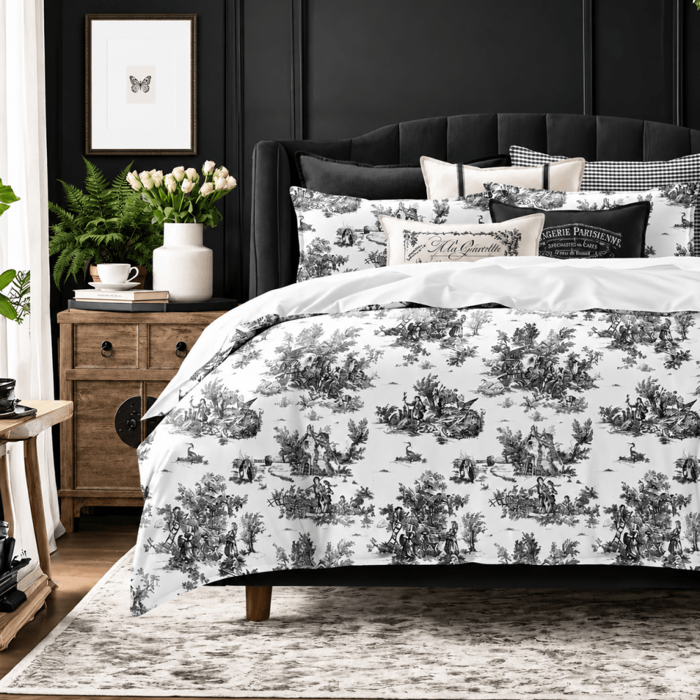 White with Black Printed Duvet Cover Set - myhomestore.com.pk