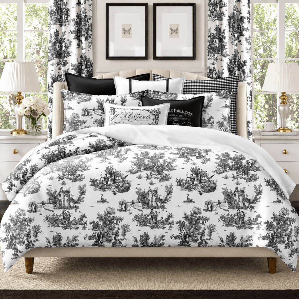 White with Black Printed Duvet Cover Set - myhomestore.com.pk