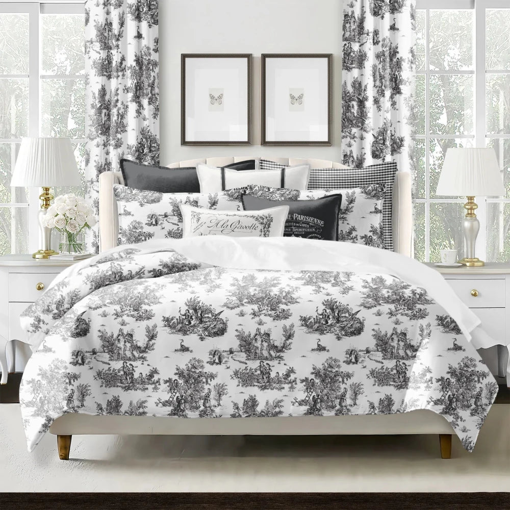 White with Black Printed Duvet Cover Set - myhomestore.com.pk
