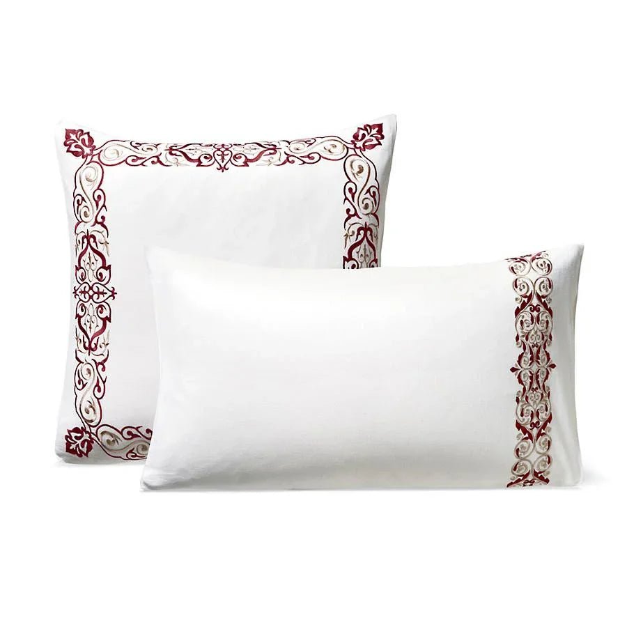 White With Maroon Royal Embroidery Duvet Set - myhomestore.com.pk
