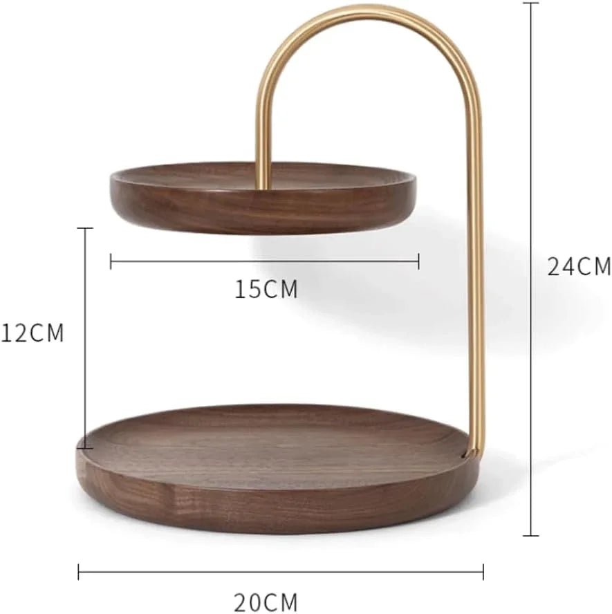 Wooden Round Double Layer Dessert Serving Tray – Elegant Tiered Display Stand - myhomestore.com.pk