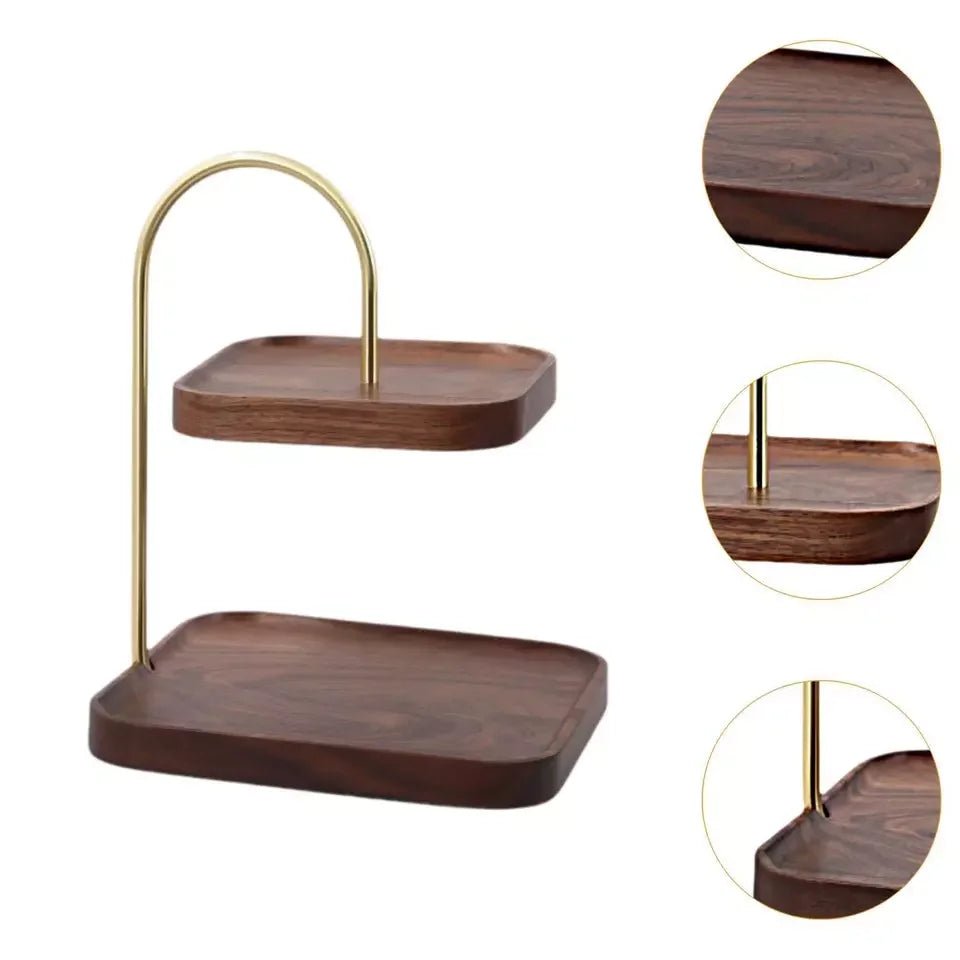 Wooden Square Double Layer Tray for Dessert Display - myhomestore.com.pk