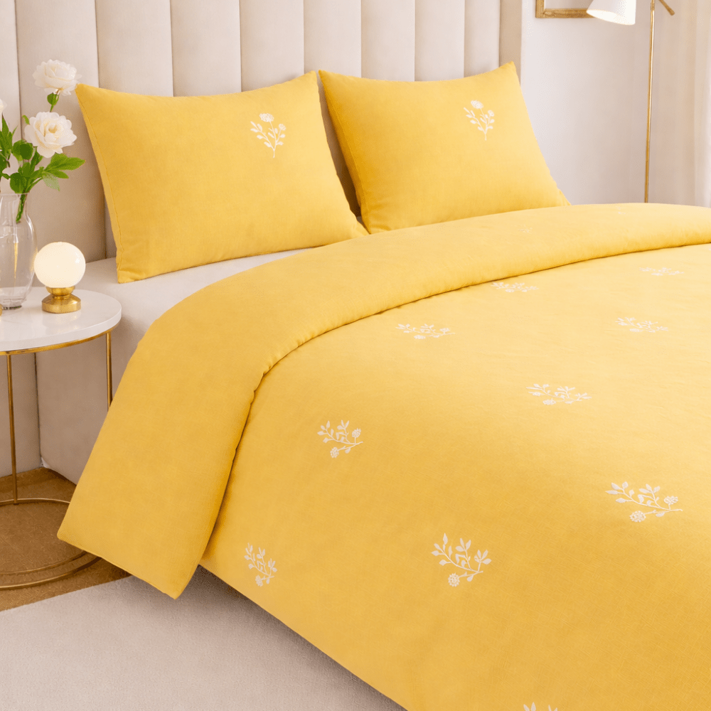Yellow Embroidered Bedding Set - myhomestore.com.pk