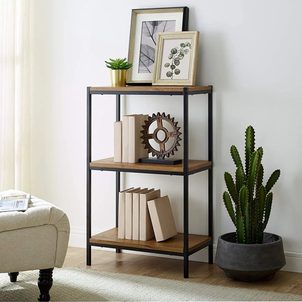 3 Tier Bookshelf Rustic Industrial Bookcase with Modern Open Shelves - myhomestore.com.pk
