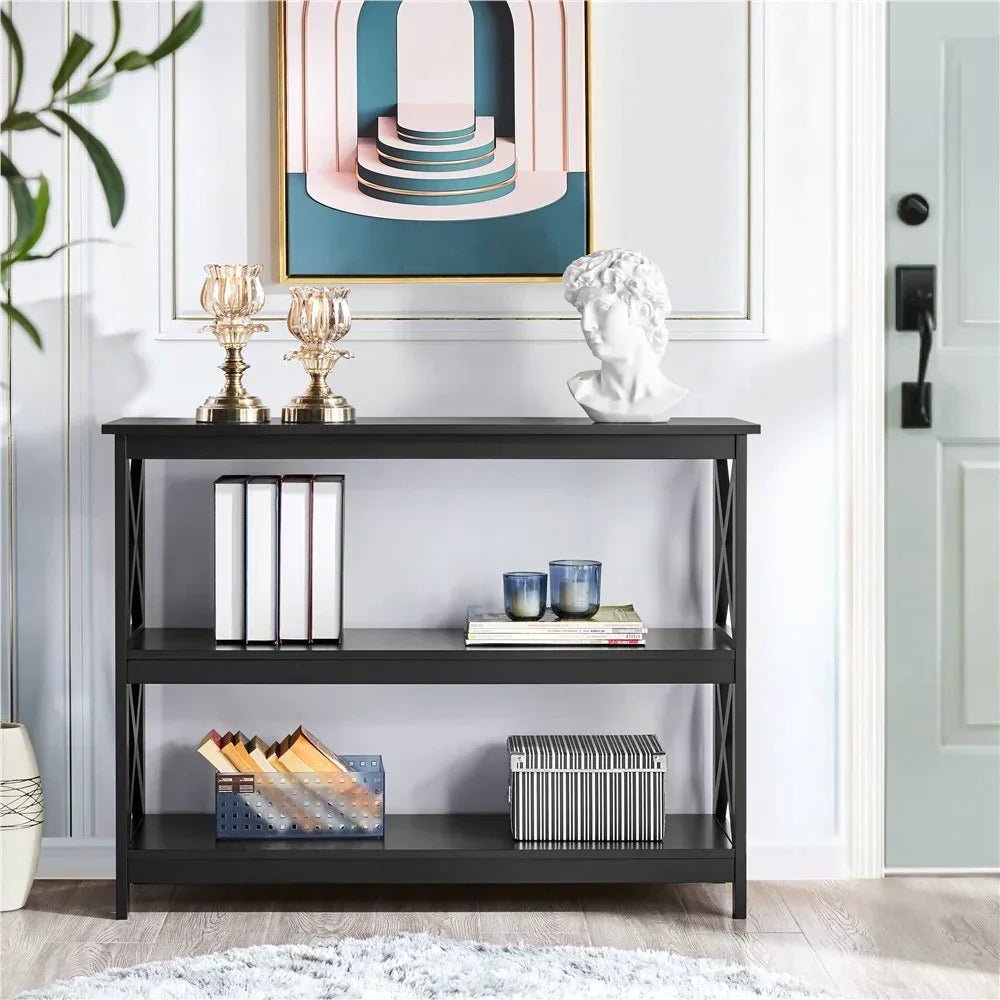 3 Tier X - Design Console Table with Storage Shelves, Black - myhomestore.com.pk