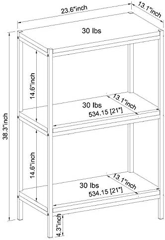 3 Tier Bookshelf Rustic Industrial Bookcase with Modern Open Shelves