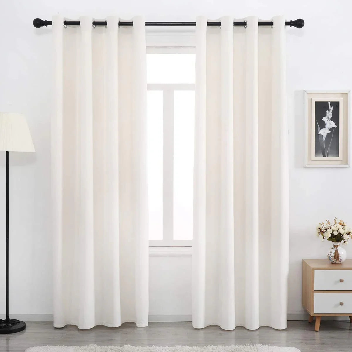 Plain Dyed Eyelet Curtains with linning (Off white) - myhomestore.com.pk