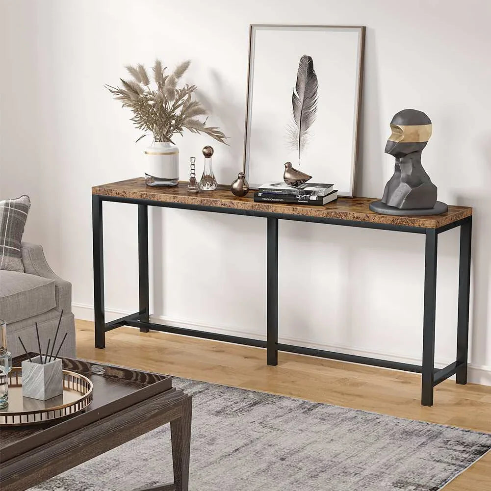 Modern Extra Long Narrow Console Sofa Table - Brown & Gold - myhomestore.com.pk