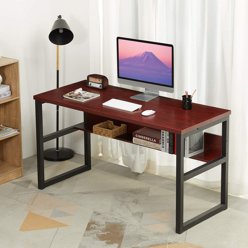 Computer Desk with Bookshelf, Modern Office Desk with Storage Shelves