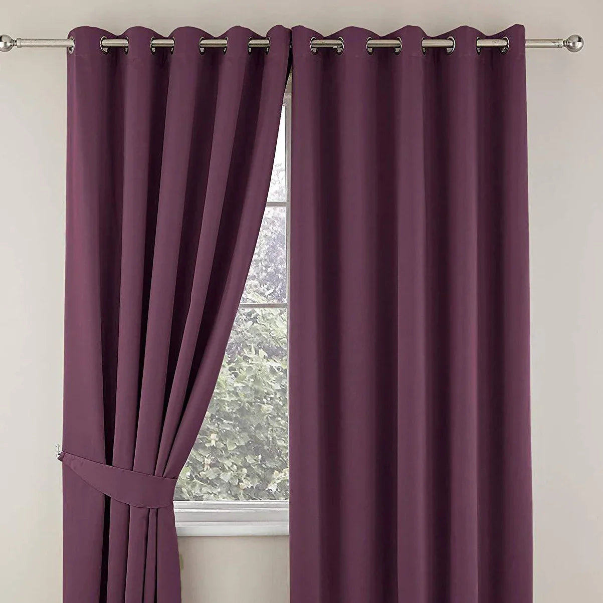 Plain Dyed Eyelet Curtains with linning (Purple) - myhomestore.com.pk