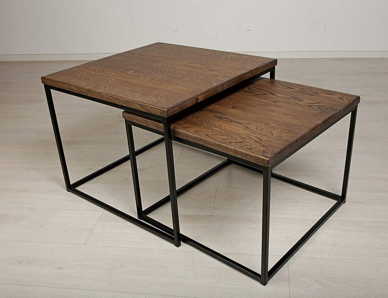 Set of 2 Smoked Side Table with Metal stand