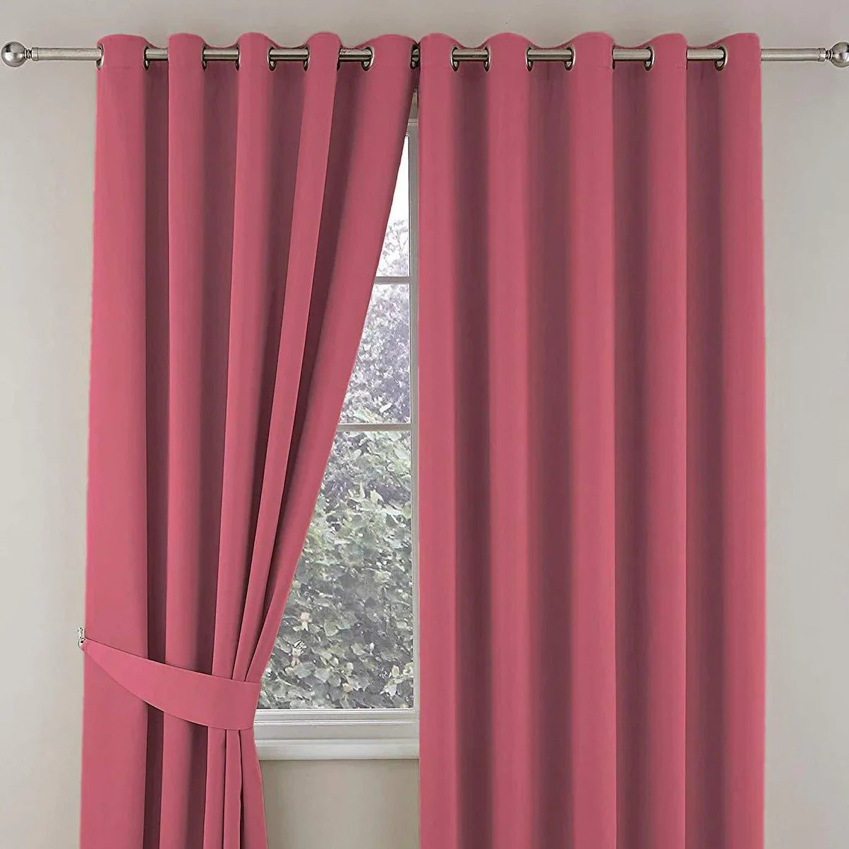 Plain Dyed Eyelet Curtains with linning (Pink) - myhomestore.com.pk