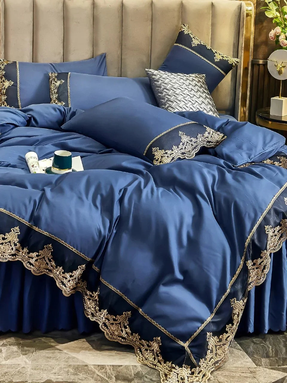 Luxury Duvet Set With Vintage Lace - myhomestore.com.pk