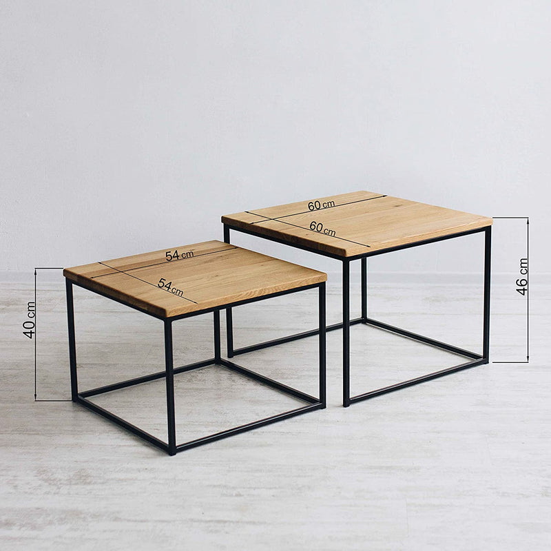 Set of 2 Smoked Side Table with Metal stand