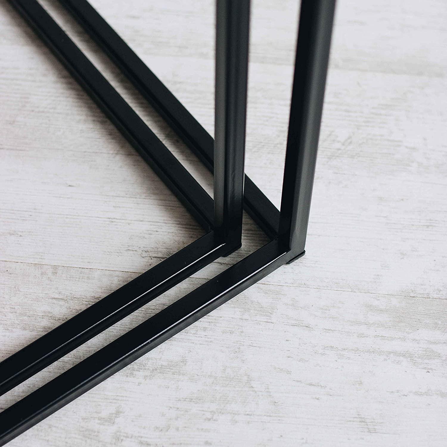 Set of 2 Smoked Side Table with Metal stand - myhomestore.com.pk