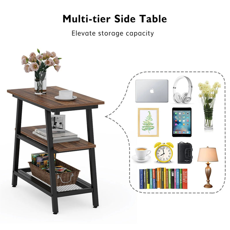 Side Table with 3-Tier Storage Shelf