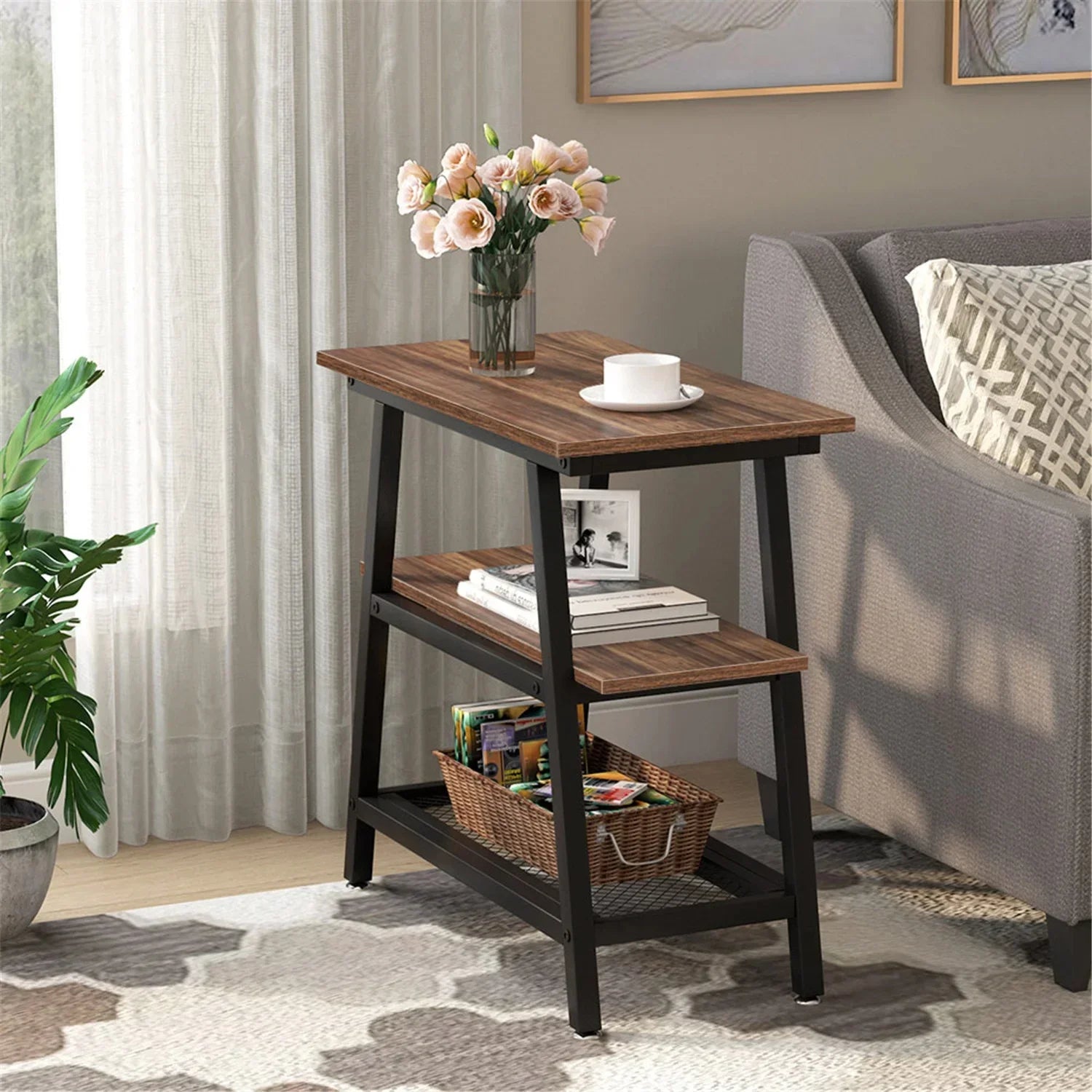 Side Table with 3-Tier Storage Shelf - myhomestore.com.pk