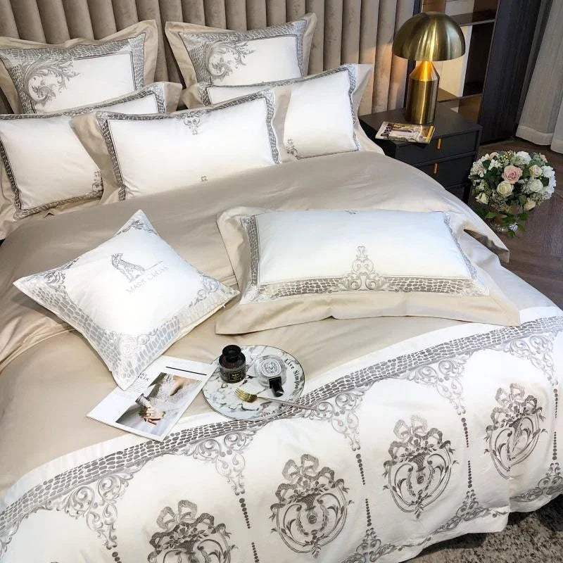 Royal White Embroidery Duvet Set - myhomestore.com.pk
