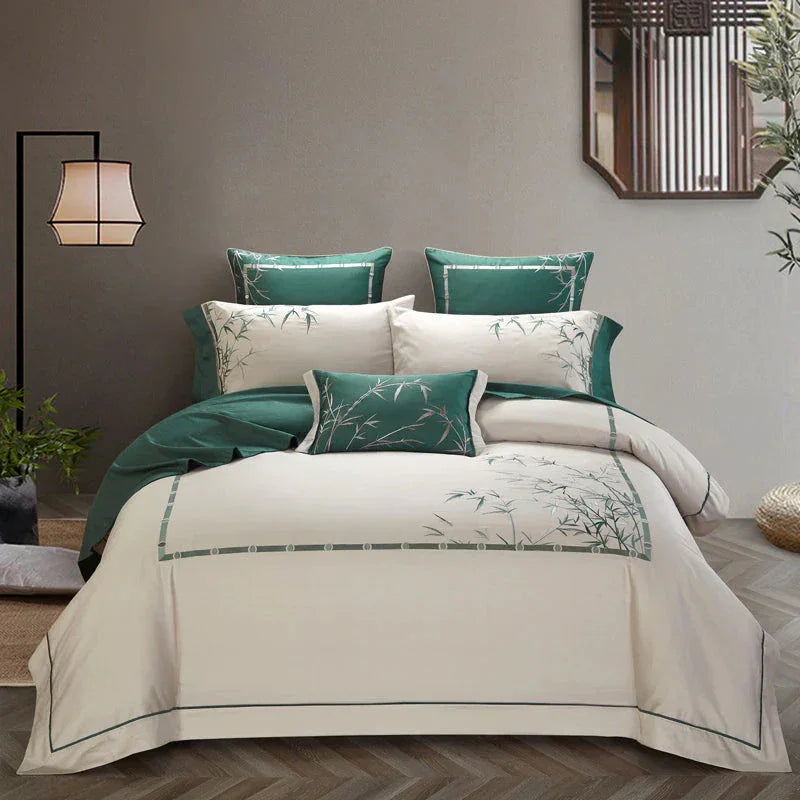 Luxury New Embroidery Duvet Set Green Bamboo - myhomestore.com.pk