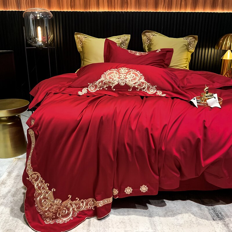 New Gleaming Embroidery with Rosy Sateen Duvet Set