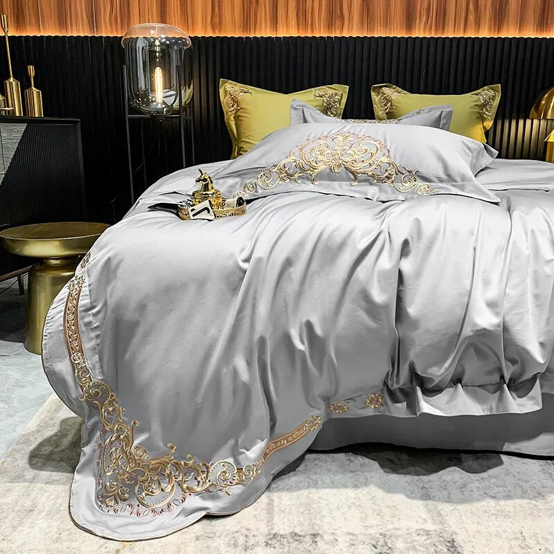 New Gleaming Embroidery with Grey Sateen Duvet Set - myhomestore.com.pk